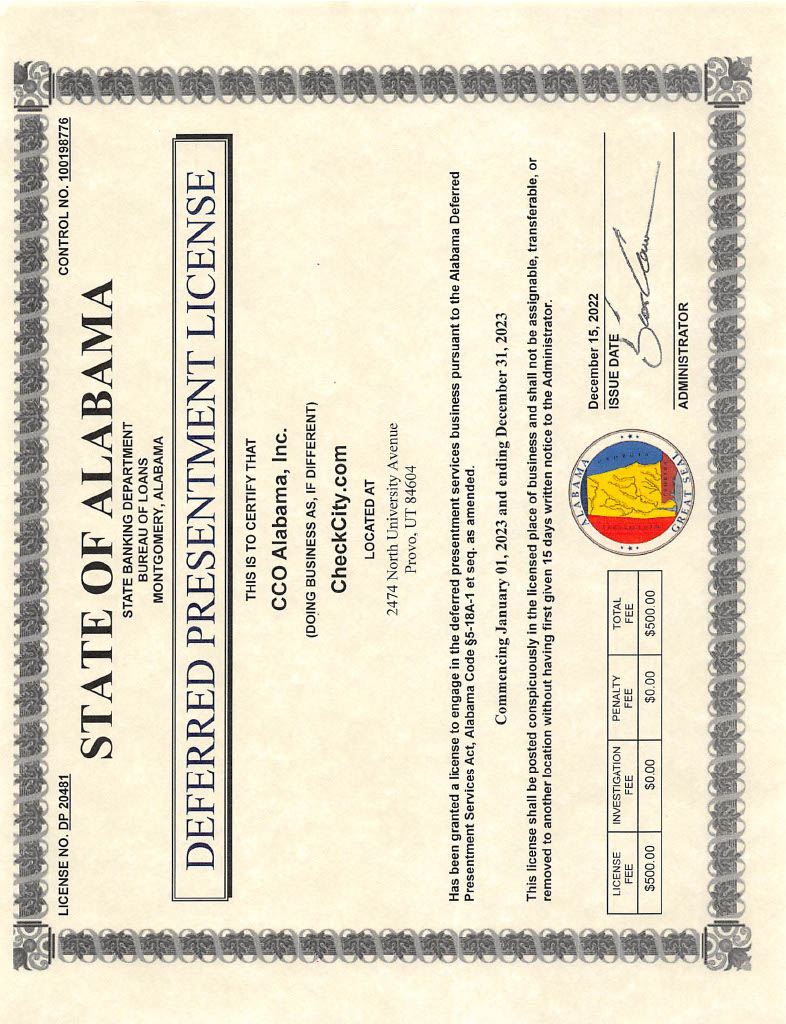 Rates and Fees Alabama Check City